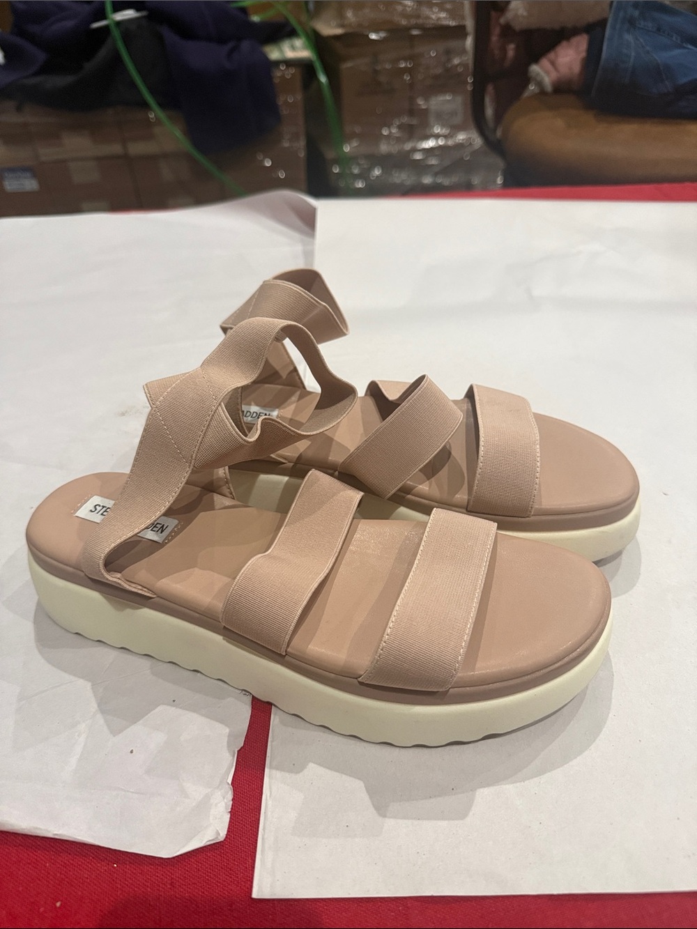 Steve Madden Nude Elastic-Strap Platform Sandal